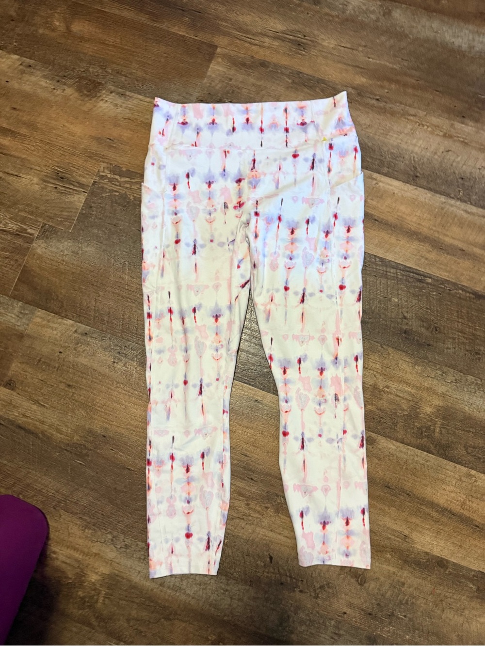 Fabletics White Leggings with Pink & Purple Tie-Dye